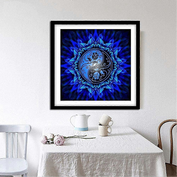DIY 5D Diamantmålning efter siffror Kit, Mandala Yin Yang Blå Ros, Full Borr Strassmålning med Diamantkristaller (Mandala)
