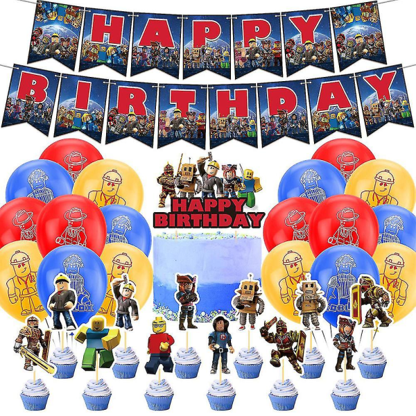 Roblox Virtual World Party Ballongsett Barn Bursdagsfest Dekorer Bannere Kake Toppers Ballonger Dekorrekvisita Ornamenter Rekvisita