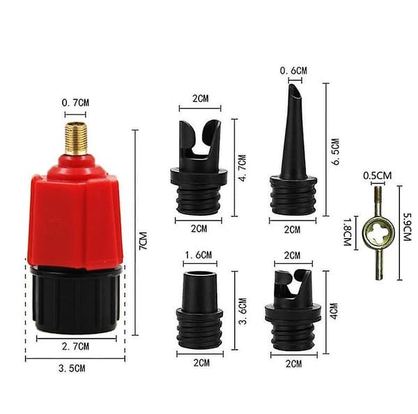 Sup luftpumpadapter uppblåsbar paddel gummibåt kajak luftventil adapter däck kompressor omvandlare 4 munstycke（röd）