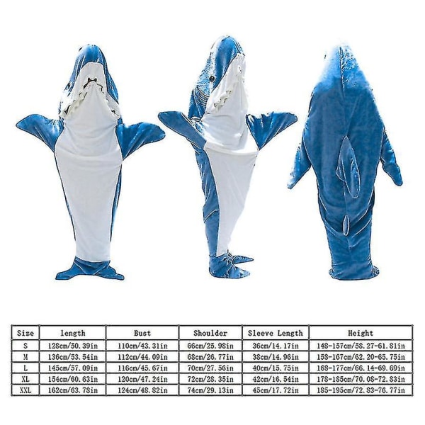 Shark Blanket -huppari Aikuisten - Shark Onesie - Aikuisten puettava peitto - Haipeitto Erittäin pehmeä ja kodikas flanellihuppari Shark-makuupussi (M)
