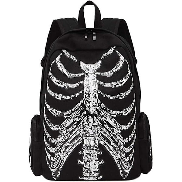 Ifeng Ryggradskelett Skalle Print Ryggsäckar Halloween Party Favor Väska Canvas Studenter Axelväska