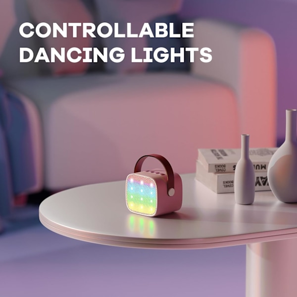 Mini Karaoke-maskin för barn, Bärbar Bluetooth-högtalare med trådlös mikrofon, Julgåvor för flickor 4-10 år (Rosa)