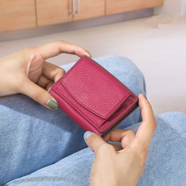 Kvinder tegnebog Lille Premium læder kreditkortholder Mini Bifold pung (rød)