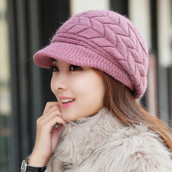 Naisten talvi lämmin neulottu hattu Villa lumihiihtolakit visiirillä (violetti)