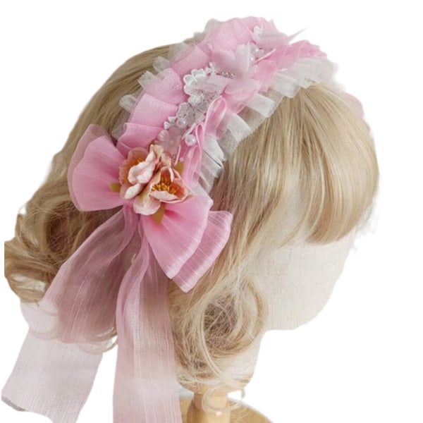 Lolita-pääpanta, kukkamuotoinen hiusvanka laskostetulla pitsillä Cosplay-koristeisiin