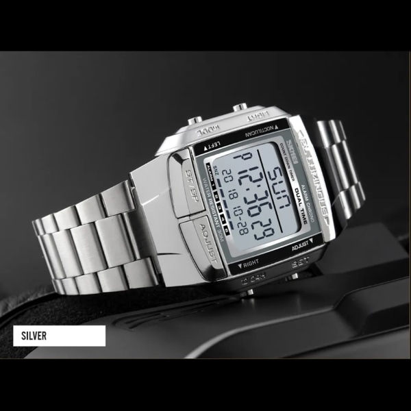 SKMEI 1381 Analog Digital Watch Armbandsur 2 Time 5 Alarm 3ATM Vattentät rostfritt stålband Bakgrundsbelysning Multifunktionella klockor