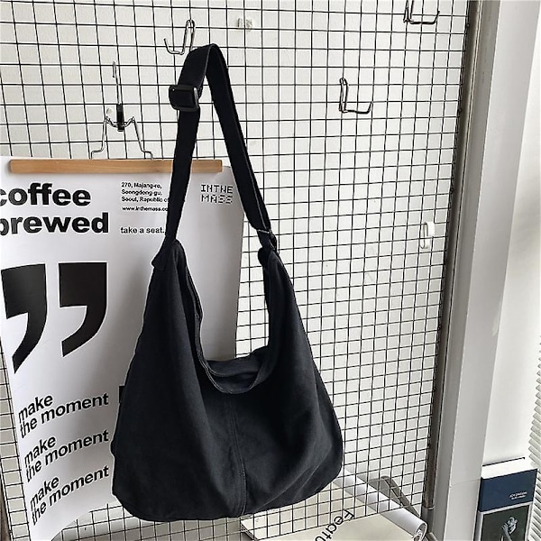 Handväska Dam Axelväska Stor Canvas Crossbody Väskor för Kvinnor Bomullstyg Mode Koreanska Kvinnliga Studenter Skolväska Handväskor（svart）