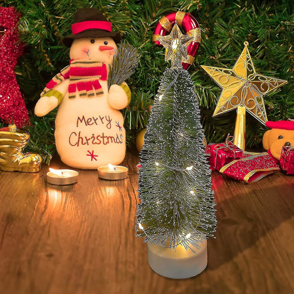 Sett med 3 opplyste bordjuletrær, mini faux juletrær med LED-lys
