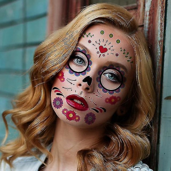 Vanntett Sweat Deads Day Maskerade Funny Makeup Midlertidig Sticker Halloween Face Tattoo Sticker #8