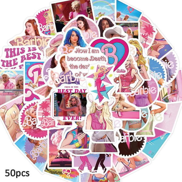 50 stk vanntette Barbie Movie Graffiti-klistremerker Rosa tema-dekaler for vannflaske, notisblokk, bærbar PC, mobiltelefon, gitar, bagasje