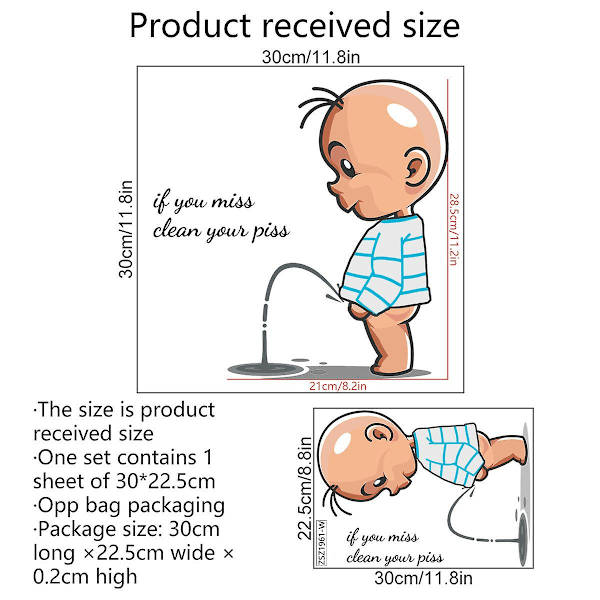 Hauska varoitus WC-tarrat Sarjakuva Lapsi virtsaava WC-kansi WC-oven tarra Irrotettava itseliimautuva sisustuspaperi Kotitalous 22,5*30cm