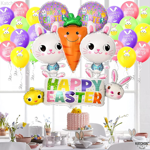 Stora, glada påskballonger dekorationer - 81 cm, 28-pack | Morotsfolieballonger | Kanin Mylar Ballong för påskfestdekorationer | Glad Påsk F
