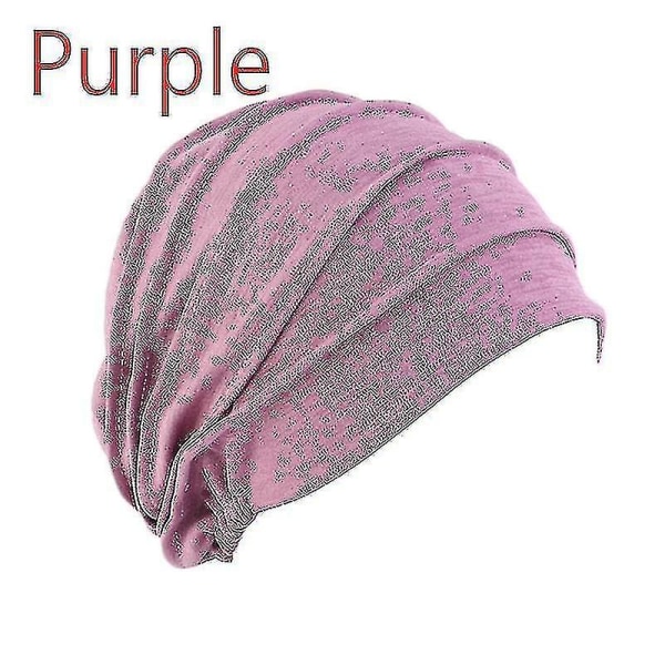 Dame Bomuld Elastisk Beanie Blød Turban Motorhjelm Hovedindpakning Hedging Lamell Kemo Hat (2 stk) (pink - brun)