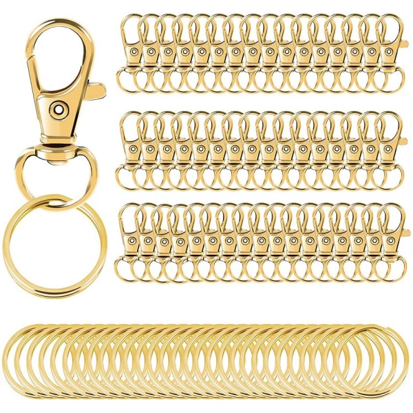100st Roterande nyckelring - 50st karbinhake & nyckelring - guld