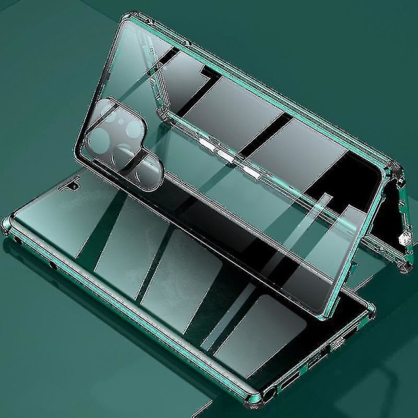 Anti Peeping Privacy case, joka on yhteensopiva Samsung Galaxy S22 Ultra/s22:n kanssa, kaksipuolinen karkaistu lasi, magneettinen cover(Galaxy S22 Ultralle, vihreä)