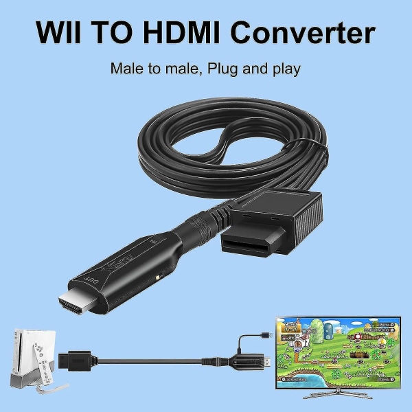 Wii till HDMI-omvandlaradapter 1080p Wii till HDMI-ljudvideoomvandlarkabel 1m/32ft Wii In Hdmi-utgång Stöder alla Wii-visningslägen som är kompatibla med