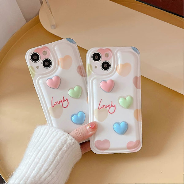 Söt 3D Hjärtformad Mjukt iPhone-skal (Vit, iPhone 11 Pro Max)