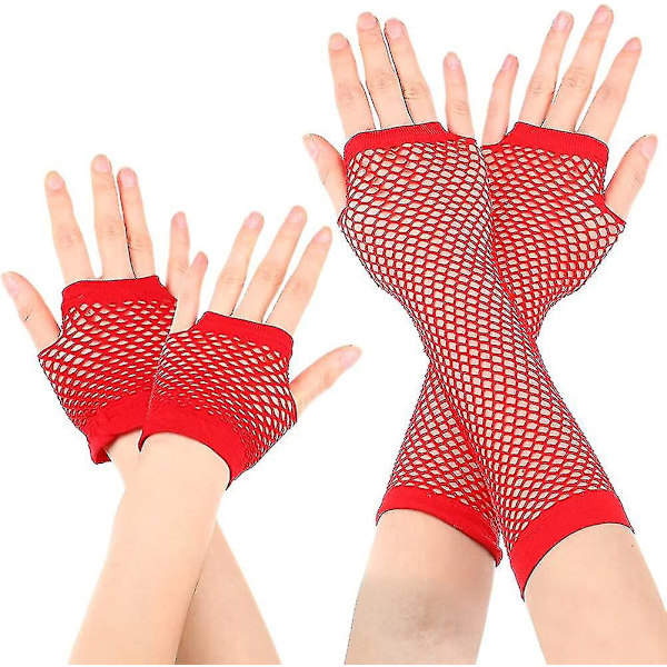 Fishnet-handskar 2 par Långa och korta fingerlösa fishnet-handskar Elastisk mesh