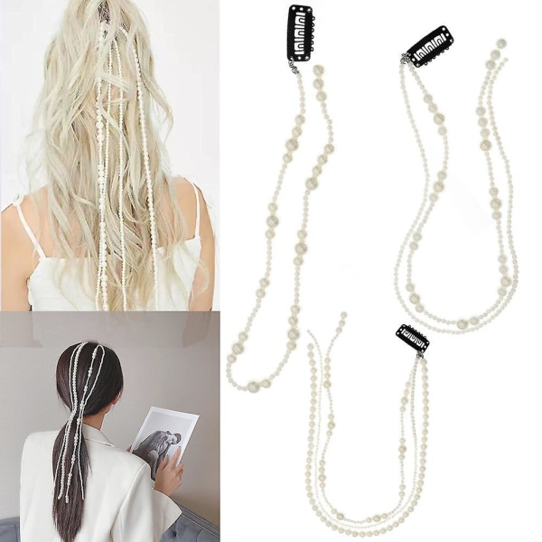 Pearl Hair Braiding Chain Lång tofs Headpiece Tofs Chain 3st