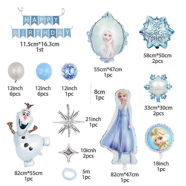 Prinsessa Elsa Foil Balloon Kit Anna Juhlasisustus Ilmapallot Tyttöjen Syntymäpäivä Baby Shower Juhlatarvikkeet（Set A Anna）