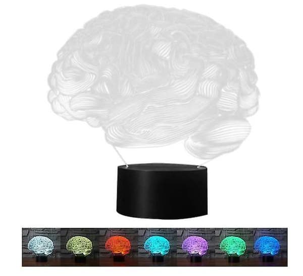 Hjerneform 3d Illusion Lampe 7 Farve Tryk Switch Akryl Skrivebordslampe