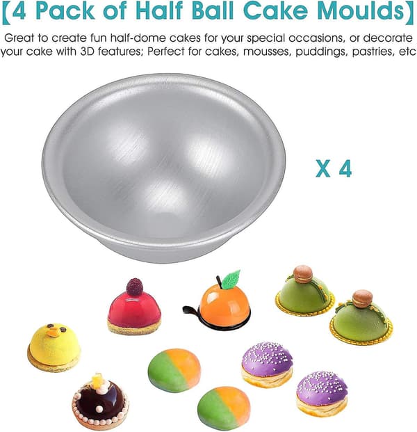 Hemisfär kakform, aluminium halv boll kakform, hemisfär kakform kakdessert pudding bakform, 4 stycken (10 cm) (9 cm)