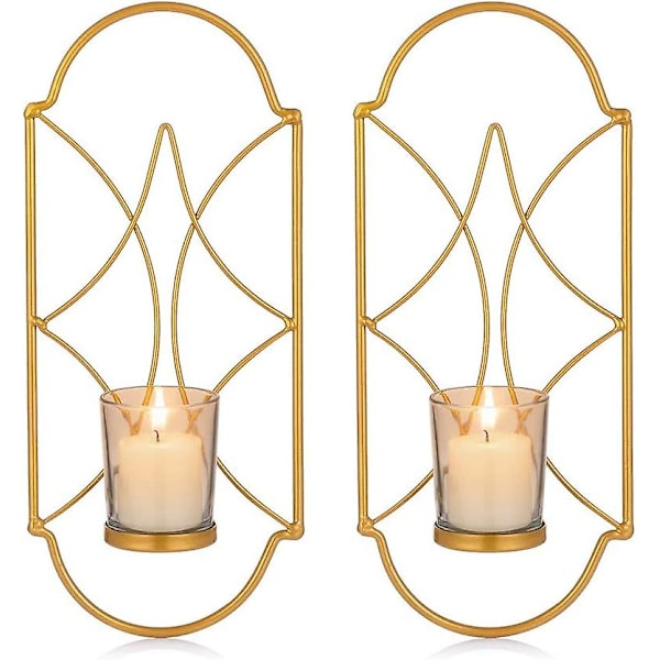 Metallvägglampa Ljusstake Dekorationssats 2-delad Väggljusstake Med Glas, Väggljusstake