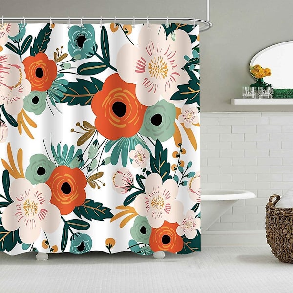 Duschdraperi i periwinkletyg 72 x 84 tum (bredd x höjd) tum akvarellblommor grön
