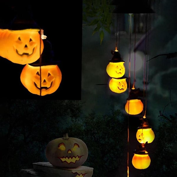 Halloween Ljus Vindspel Pumpa Skelett Skalle Vindspel Sol Vindspel Led Ljus Semester Vindspel För Inomhus Utomhus Dekor Halloween Garde