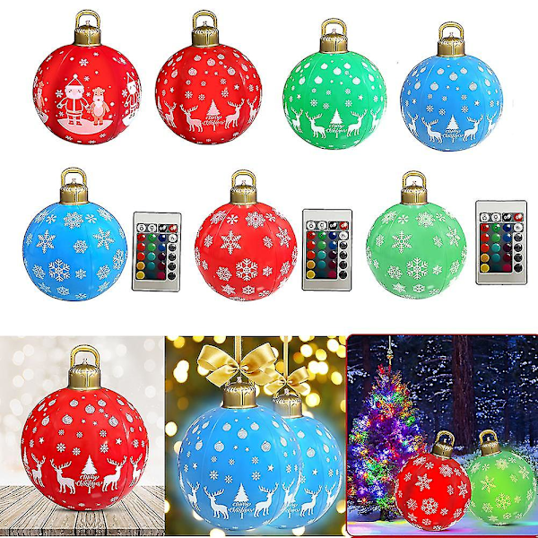 Jul PVC Stor Boll Med LED Med Fjärrkontroll Uppblåsbar Dekoration Leksak Boll Med Ljus Hängande Trä Hängen 60cm（röd snöflinga）