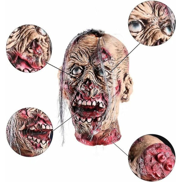 Halloween dekoration rekvisita, läskigt hängande avskuret huvud i naturlig storlek blodig latex zombiehuvud för spökhus halloween party trädgård bardekor
