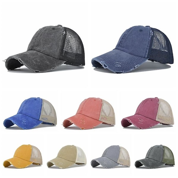Ponytail Vasket Mesh Hat Gør Gammel Hat Kvinder Flet Hat Let Version Flerfarvet Flet Hul Baseball Cap