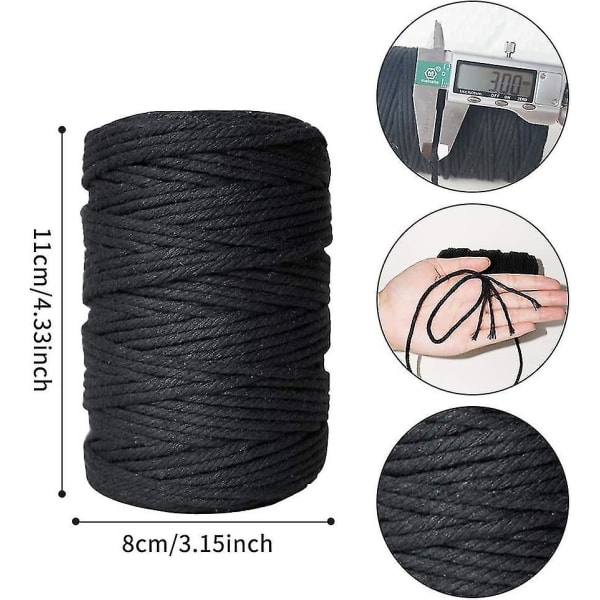 3 mm 100 m Macrame-snor, 4-trådet tvinna bomullssnor naturlig bomullssnor (beige) (d-583-a) (gul)