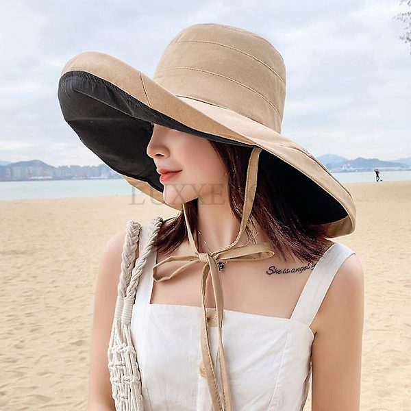 Sommar Herr Dubbelsidig Mode Bred Stor Brätte Solhatt Utomhus Strand Fiskare Kepsen UV-skydd Solskydd Hatt Hinkhatt（2svart）