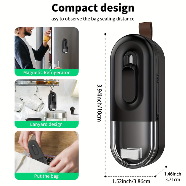 USB sinetöintikone kotitalouksien välipalapussin avaus- ja sulkemiskone Kätevä miniruokalaukun sulkemiskone (musta)