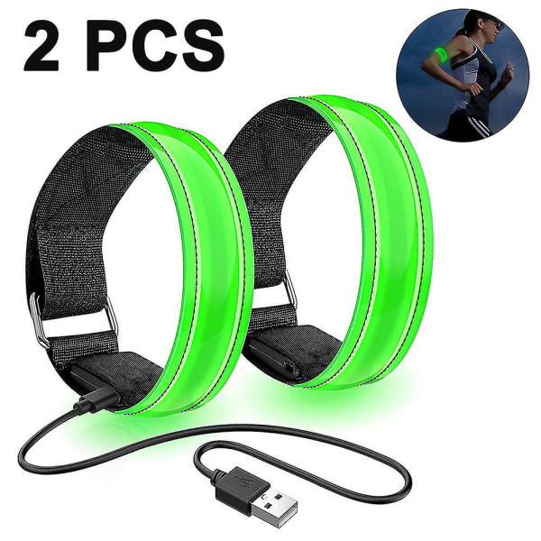 2 stk. løbelys til løbere genopladelig LED-armbind reflekterende grøn