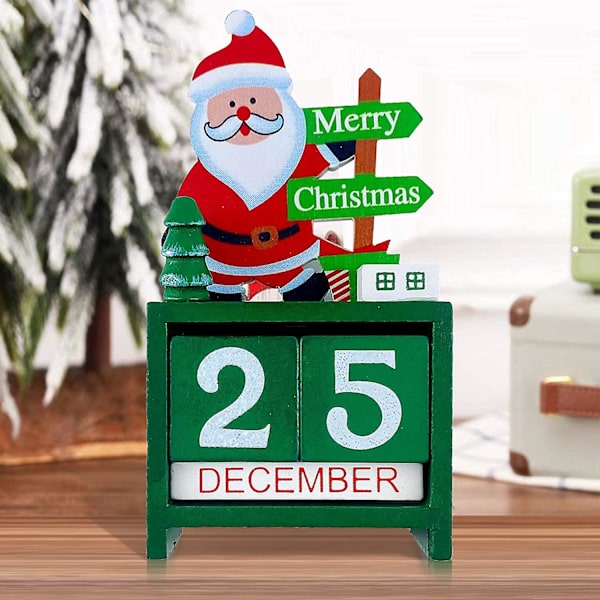 Julklappskalender i trä med nedräkning, Julnedräkning Advent Fader Dekoration, Lämplig för Hem Kontors Dekoration, Grön