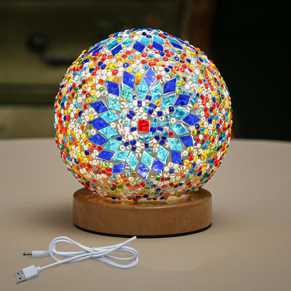 Bohemisk stil bordlampe Dekorativ glasslampe Hjemmeinnredning Kreativ nattlampe（bohemia . blå)