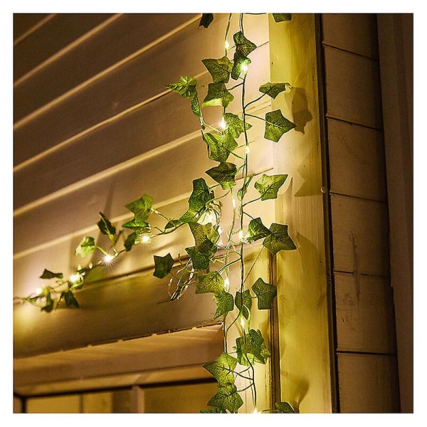 FlkwoH 10M utendørs LED-lys Solcelledrevne kunstig eføy falske efeu fe lys med blader kompatible juletrær, hage, hage, bryllup, fest,
