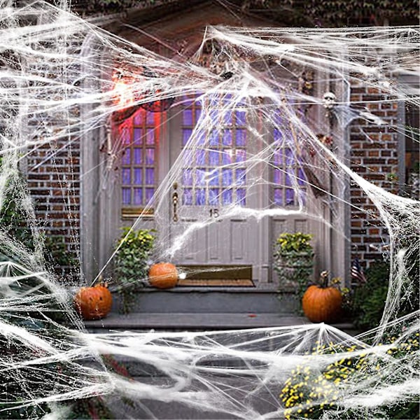 Halloween-webbdekorationer 30 kvm dekorationssträckbar webb med falska plastspindelnät utomhus webb Halloween-dekor