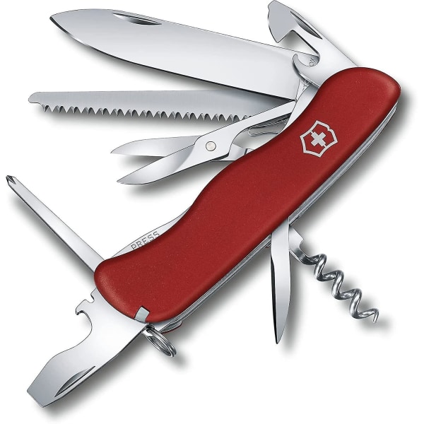 Outrider Couteau de Poche Suisse, Multiverktyg, 14 funktioner, Lame, Ciseaux, Tire Bouchon, Rouge