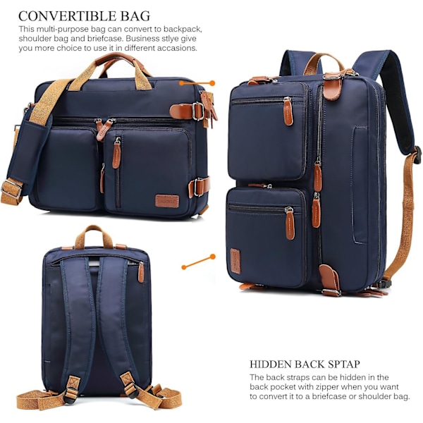 (Canvas Svart, 17,3 tum) Konvertibel Ryggsäck Messenger Bag Axelväska Laptopfodral Handväska Business Portfölj Multifunktionell Reseryggsäck Passar 17,3 tum