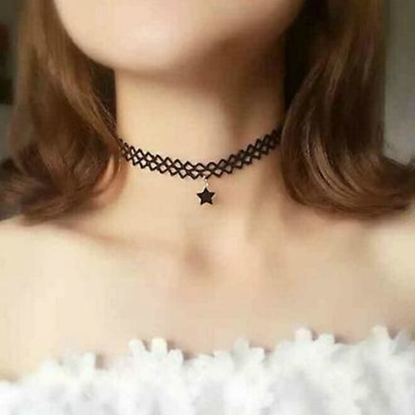 Wabjtam Elastic Choker Star Halsband Svart Tattoo Choker Halsband För Kvinnor Och Flickor Plast Minimal Halsband Smycken
