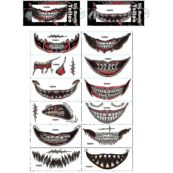 Halloween Face Sticker Sæt 12/24 stk Halloween Prank Makeup Midlertidig tatovering（24stk）