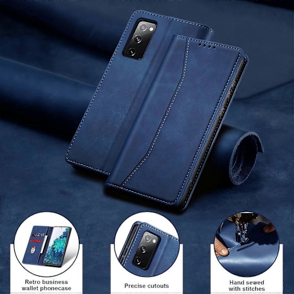 Flip Wallet-fodral för Samsung S20 FE, Läder Magnetiskt Folio-fodral med Kortfack, Stativ - TPU Stötsäkert Hållbart Skyddande Telefonfodral, Blå