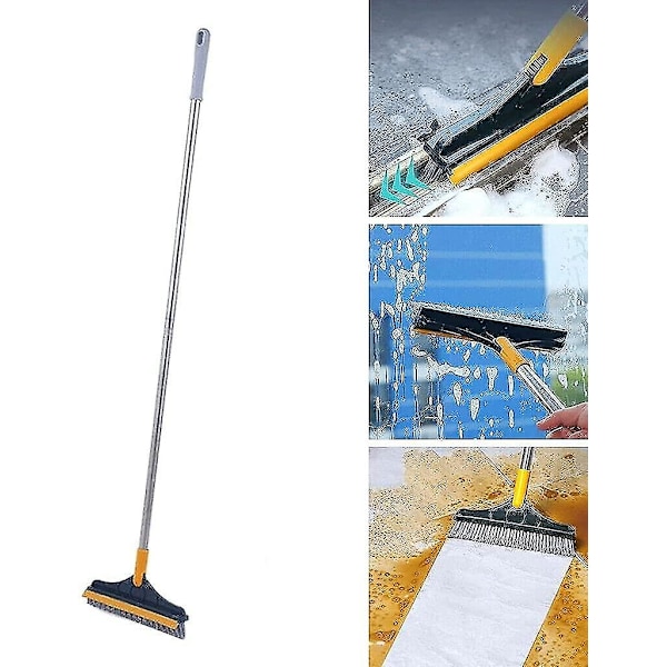 2-i-1 Golvborste Skrubborste, Justerbar V-formad Rengöring Med Långt Handtag, Badrum Köks Springa Squeegee-Grön
