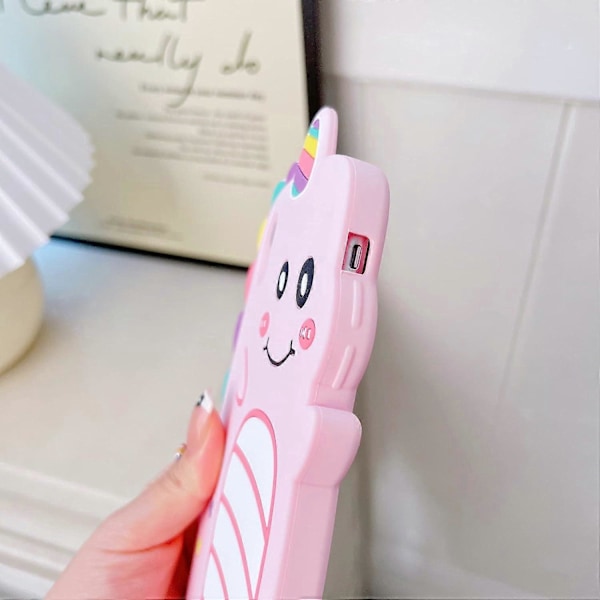 3D Enhörningfodral för iPhone X Xs, 3D Söt Cartoon Barn Flickor Kvinnor Enhörning Form Karaktär Mjuk Silikon Telefonfodral - Rosa
