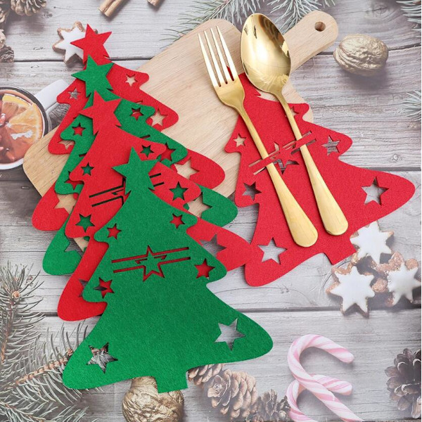 8 Bestickpåsar, Julfilt Besticksunderlägg Servispaket Mode Bestickpaket Underlägg Kustfartyg Semesterfest Borddekoration (grå, C)