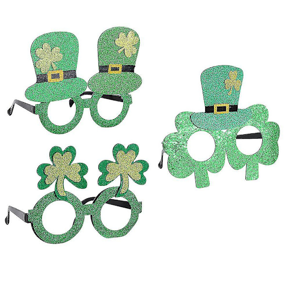 3 par gröna shamrock-glasögon fotorekvisita bedårande St. Patrick's Day-glasögon dekor