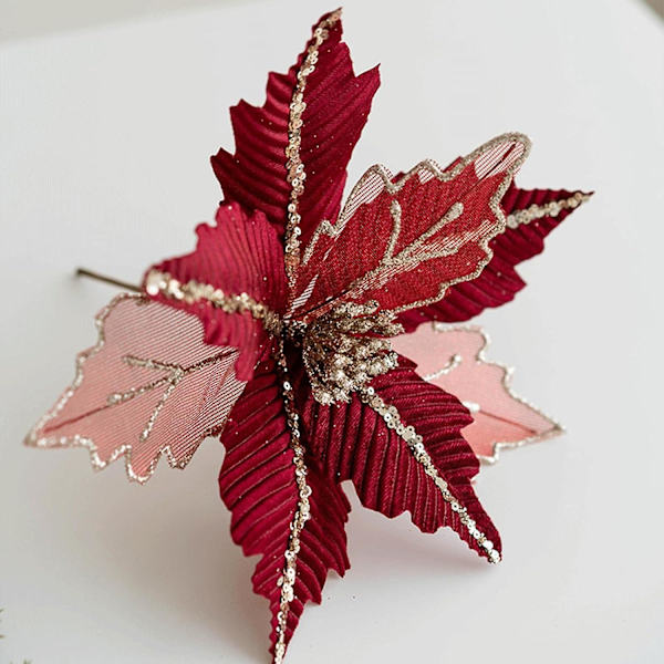 Julblommor - 25 cm Konstgjorda Glittrande Julstjärnor - Konstgjorda Glittrande Julstjärnor för Julgran, Bröllop, Födelsedagskrans